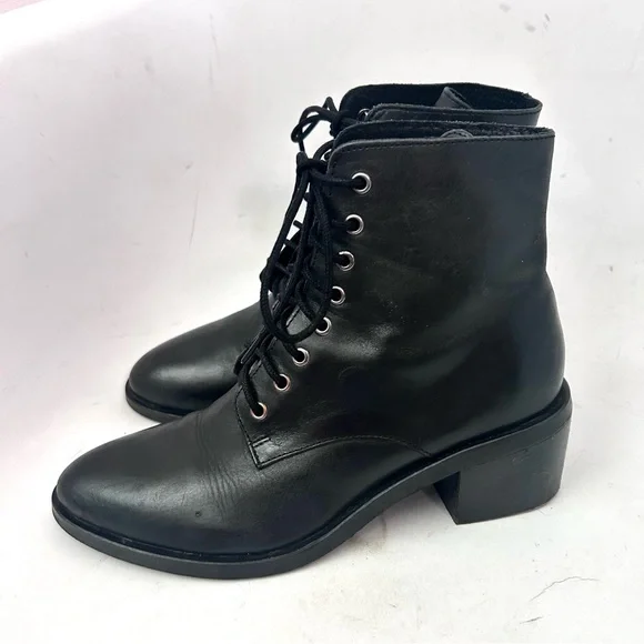 Jeffrey Campbell Zephyr Boot Size 9 Black Leather Lace-up Ankle Boots - Picture 3 of 11